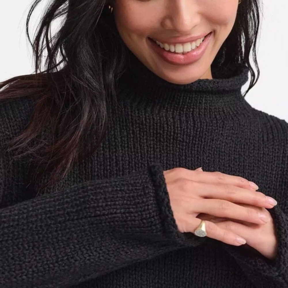 MATE The Label 100% Organic Cotton Funnel Neck Knit Sweater in Black Size Small